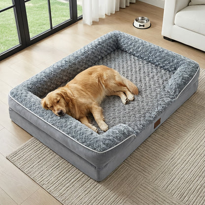 Orthopedic Dog Bed Extra Large Washable – C-Shape Memory Foam Sofa with Removable Cover, Nonskid Bottom & Bolster Support for Large & Giant Dogs, Grey