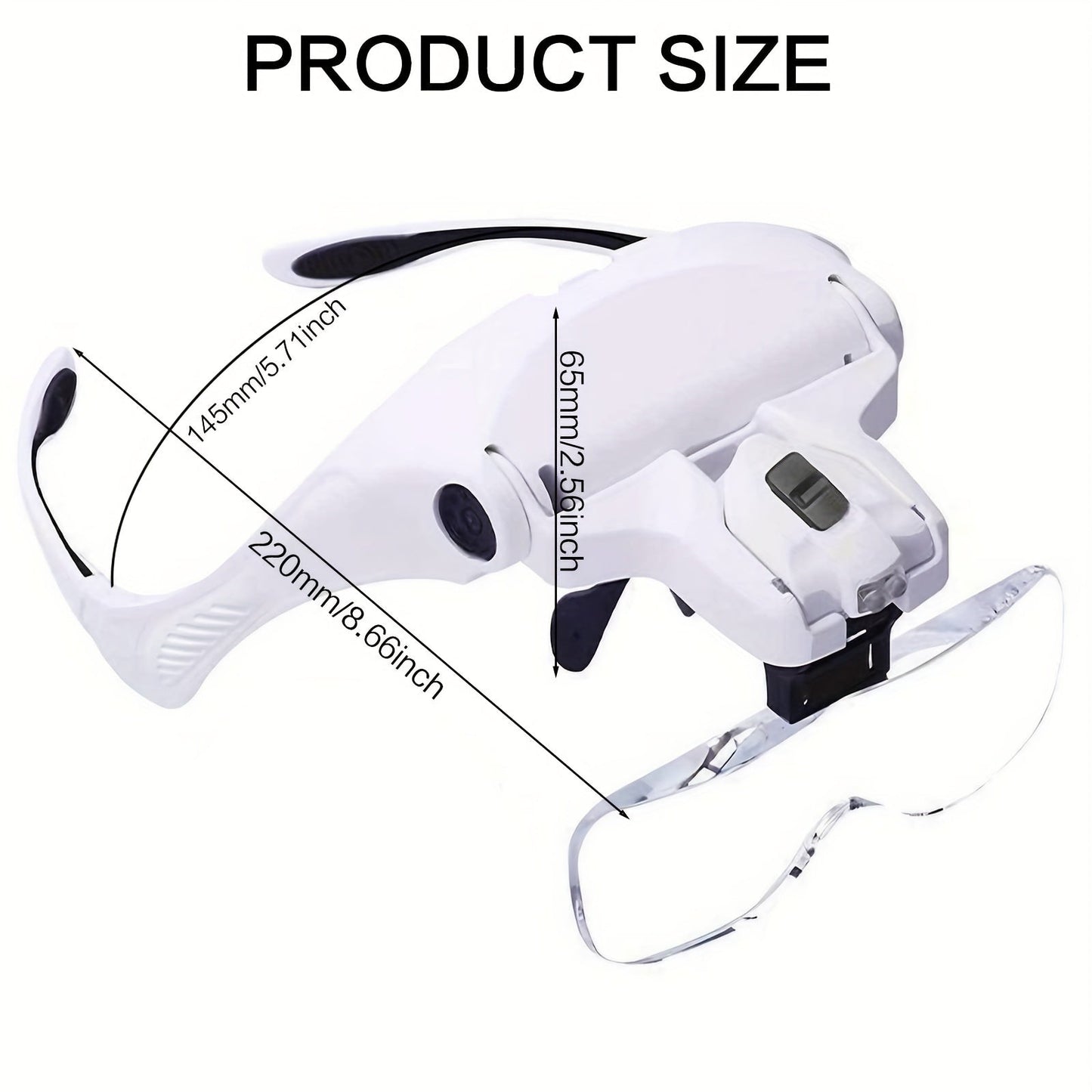 Head Mounted Magnifier with LED Light, 5 Interchangeable Lenses 1.0X-3.5X, Adjustable Headband Magnifying Headset for Jewelry Making, Electronics Repair, Model Building, Reading & Precision Work