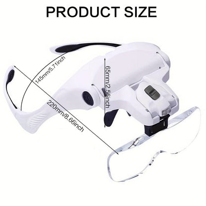 Head Mounted Magnifier with LED Light, 5 Interchangeable Lenses 1.0X-3.5X, Adjustable Headband Magnifying Headset for Jewelry Making, Electronics Repair, Model Building, Reading & Precision Work