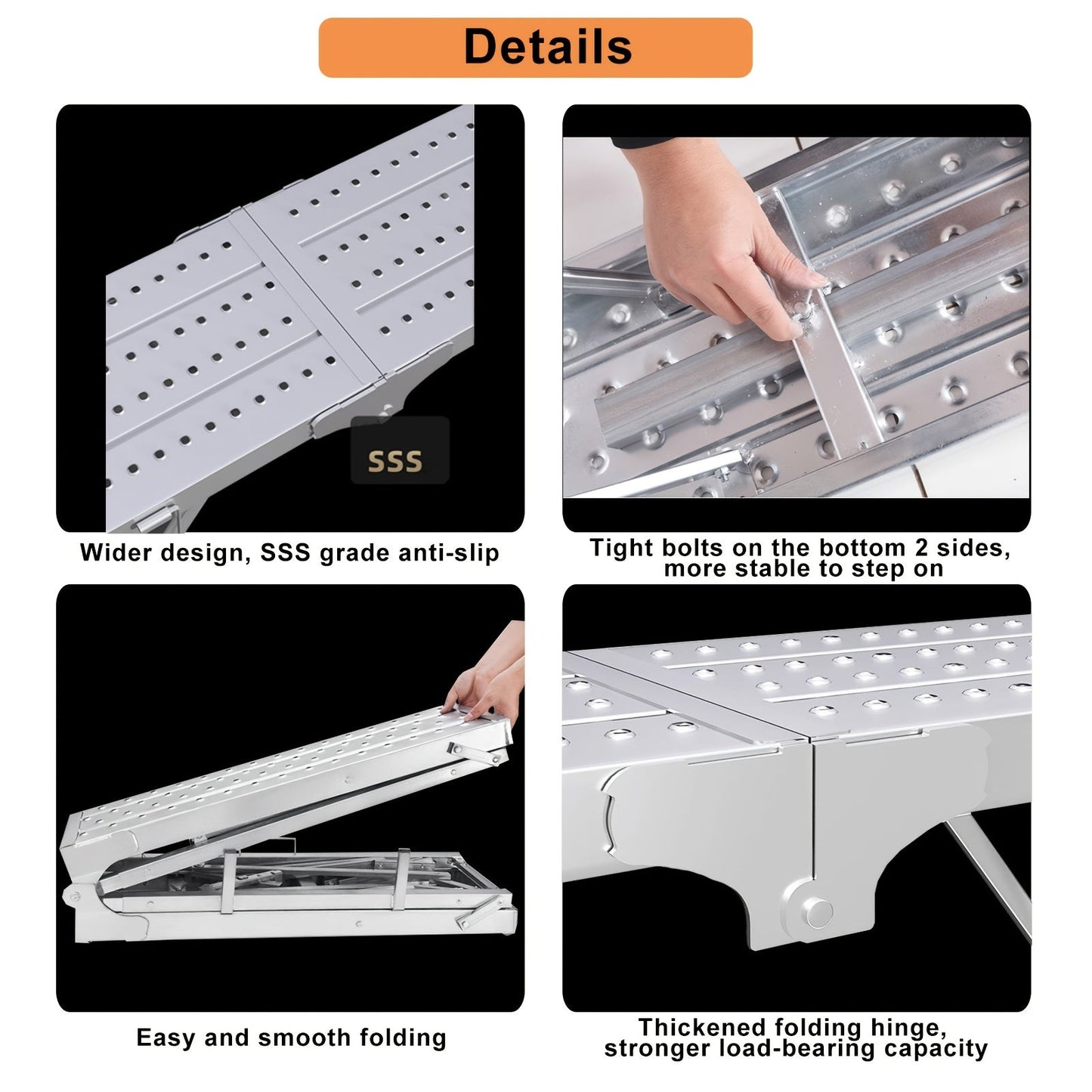 Scaffolding Work Platform 800Lb Heavy Duty Adjustable Height 31.5–49" – Folding Portable Step Ladder with Anti-Slip Feet & Safety Lock for Painting, Drywall, RV Cleaning, Car Washing & Home Decorating
