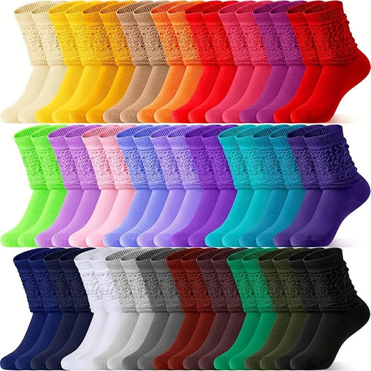 36 Pairs Women's High-Calf Socks, Breathable Quick-Dry Moisture-Wicking Polyester Socks with Soft Cushioned Sole, Pastel & Vibrant Colors for Casual Office Parties – All-Season Cute Sock Gift Set