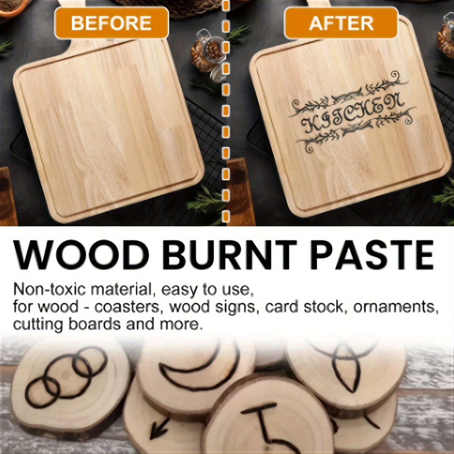Wood Burning Paste Kit 6 Jars 1.5OZ Heat Activated Gel with Burning Pens & Tools, Pyrography Stencil Etching Cream for Wood Canvas Denim, DIY Craft Set for Beginners & Artists