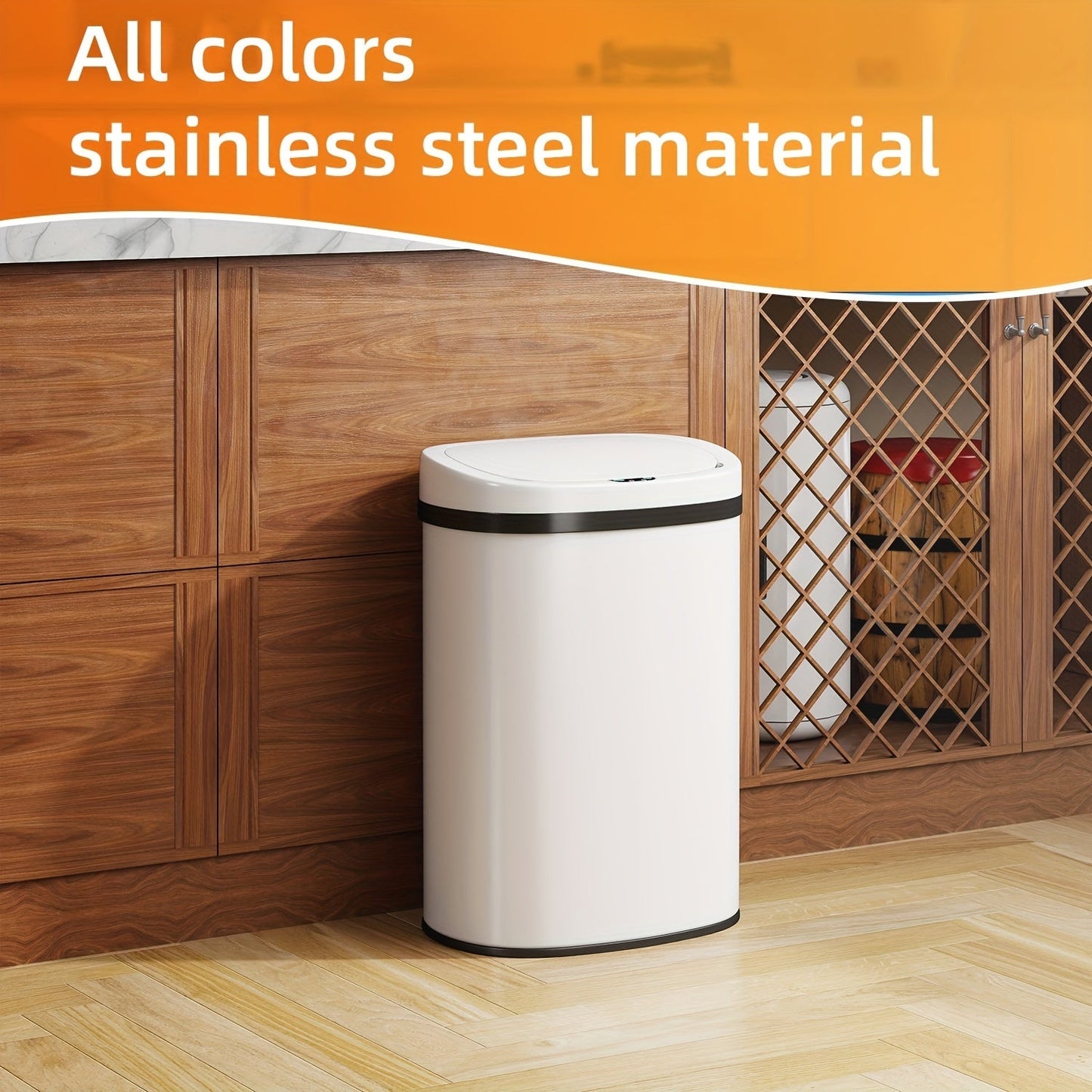 13 Gallon Touchless Trash Can 50L Automatic Motion Sensor Garbage Can Stainless Steel & Plastic for Kitchen Office Bedroom Living Room – 11 Colors