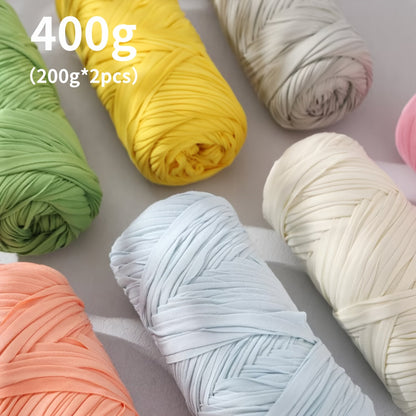T-Shirt Fabric Yarn 400g (2 x 200g) Chunky Cotton Blend in 49 Colors – Soft Thick Yarn for Crochet Baskets, Bags, Rugs, Macrame & Knitting Projects – Beginner-Friendly Craft Yarn