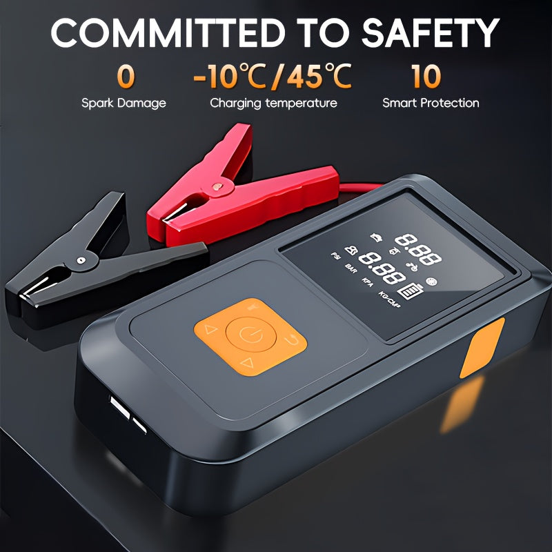 Portable Car Jump Starter 6000mAh with 150PSI Air Compressor Inflator Digital Display USB-C Charging LED Light Dual Safety Protection for Cars Trucks SUVs - Outdoor Travel Camping Emergency Kit