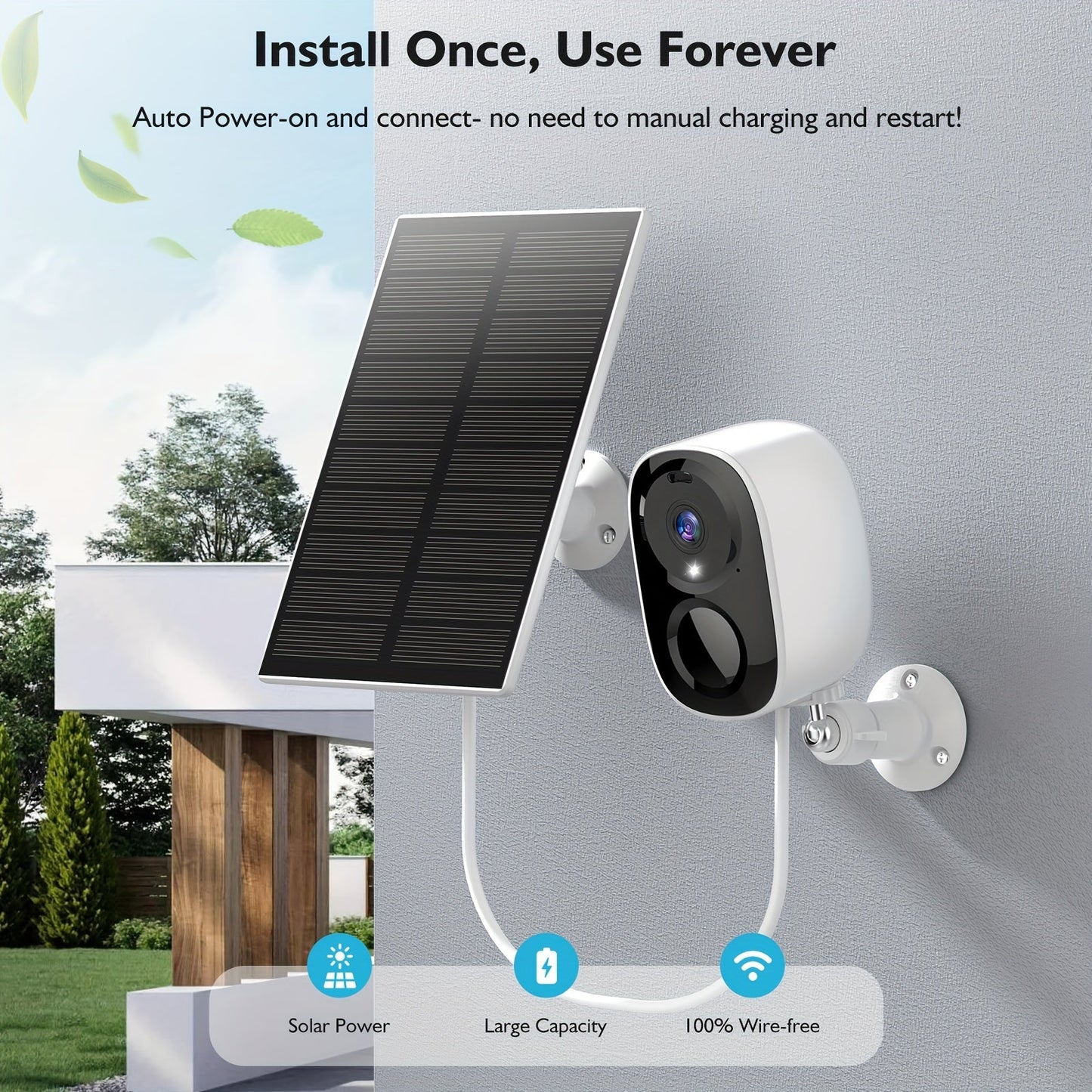 Solar Powered Outdoor Security Camera 2K 3MP – Wireless WiFi CCTV with AI Motion Detection, Color Night Vision, Spotlight, 2-Way Audio, IP66 Waterproof, No Monthly Fee, Cloud & SD Storage, Battery Powered