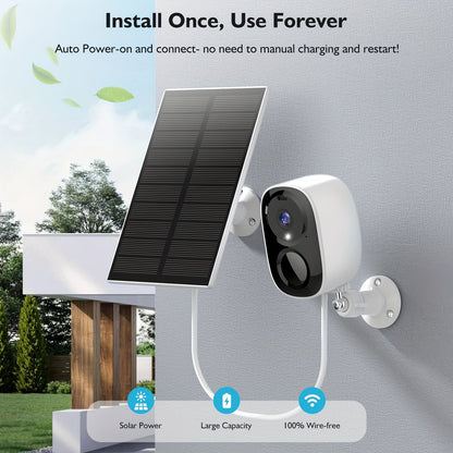 Solar Powered Outdoor Security Camera 2K 3MP – Wireless WiFi CCTV with AI Motion Detection, Color Night Vision, Spotlight, 2-Way Audio, IP66 Waterproof, No Monthly Fee, Cloud & SD Storage, Battery Powered