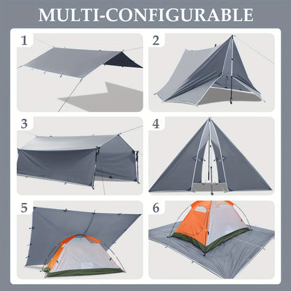 Outdoor Camping Tarp Canopy with UV Protection & Alloy Bracket – Portable Foldable 4-Person Shelter for Backpacking, Hiking, Garden & Outdoor Survival | All-Season Camping Awning
