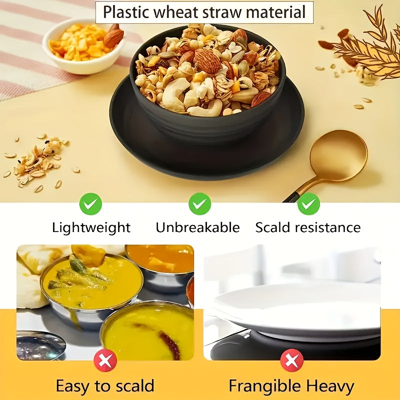 Black Wheat Straw Tableware Set – 16/32 Piece Unbreakable Eco-Friendly Plates Dessert Plates Bowls & Cups for 4-8 People, Outdoor Camping Party Wedding Halloween Kitchen Accessories