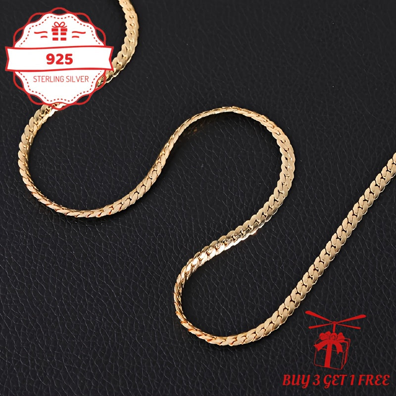 24K Gold-Plated 925 Sterling Silver Flat Lace Chain Necklace 5mm – Unisex Hip-Hop Herringbone Choker, Vintage Jewelry Gift for Women Men, Gift Box Included, 18-24 Inch