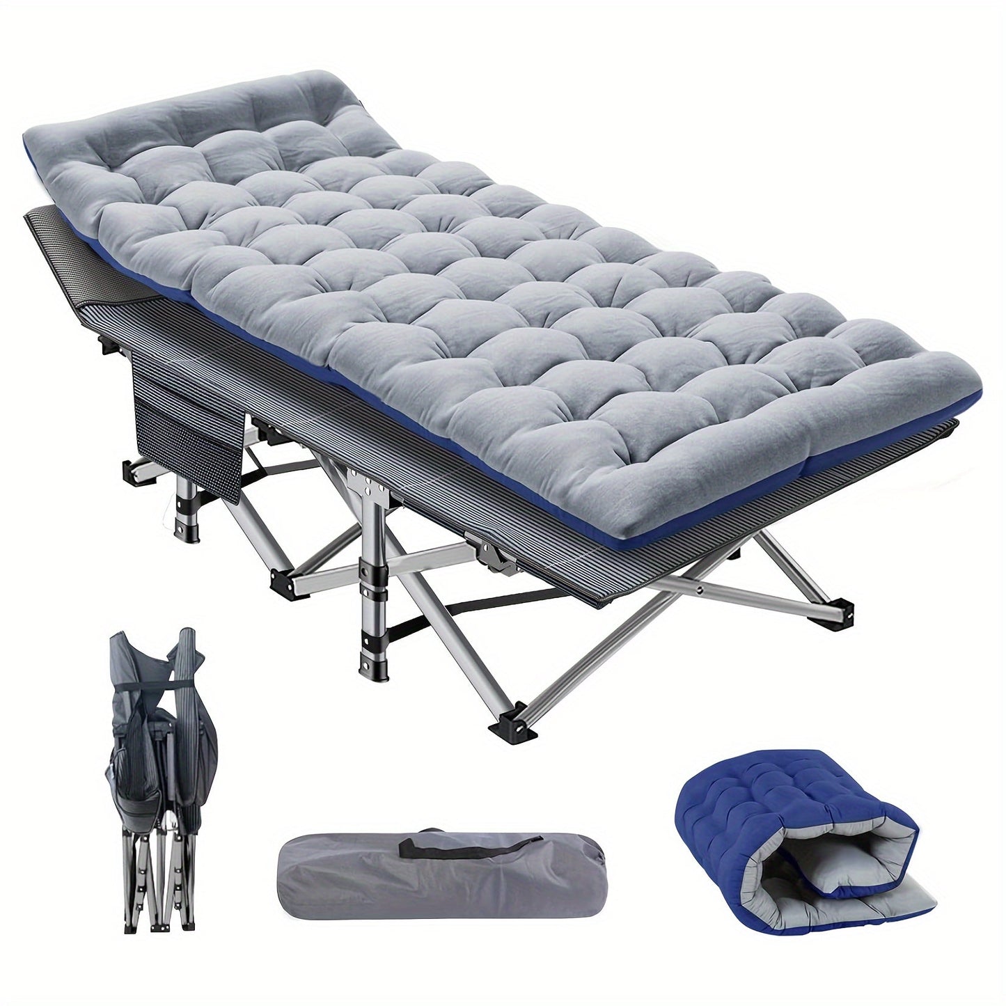 75" Heavy Duty Folding Camping Cot - Portable Folding Guest Bed with Carry Bag & Optional Mattress, Extra Long Sleeping Cot for Adults, Camping, Hiking, Hunting, Home Guest Room, Emergency Use