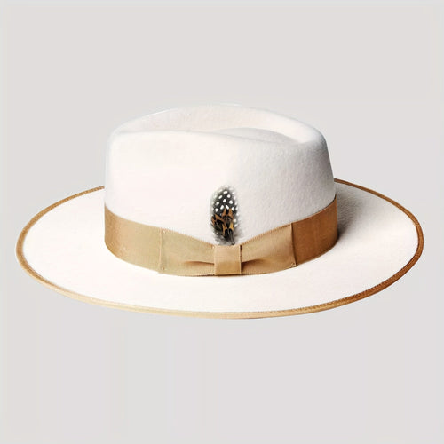 Wool Fedora Hat Unisex – Felt Wide Brim Hat for Men & Women, Lightweight Breathable Woven Jacquard, Perfect for Beach, Outdoor, Church & Party, Available in Ivory, White & Gray