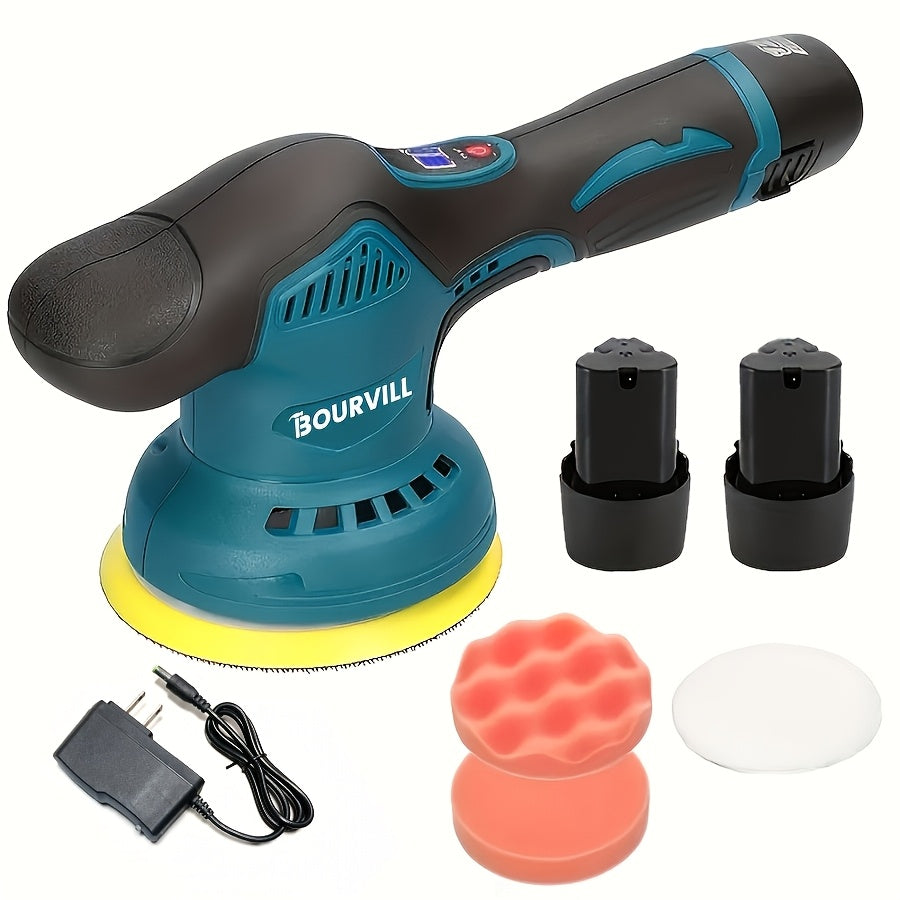 Cordless Car Polisher Buffer 8-Speed 5000 RPM 5-Inch Pad – Dual Power Battery & Plug-In Car Polishing Kit for Scratch Removal Auto Detailing Paint Correction – Red Yellow & Polishing Machine Variants