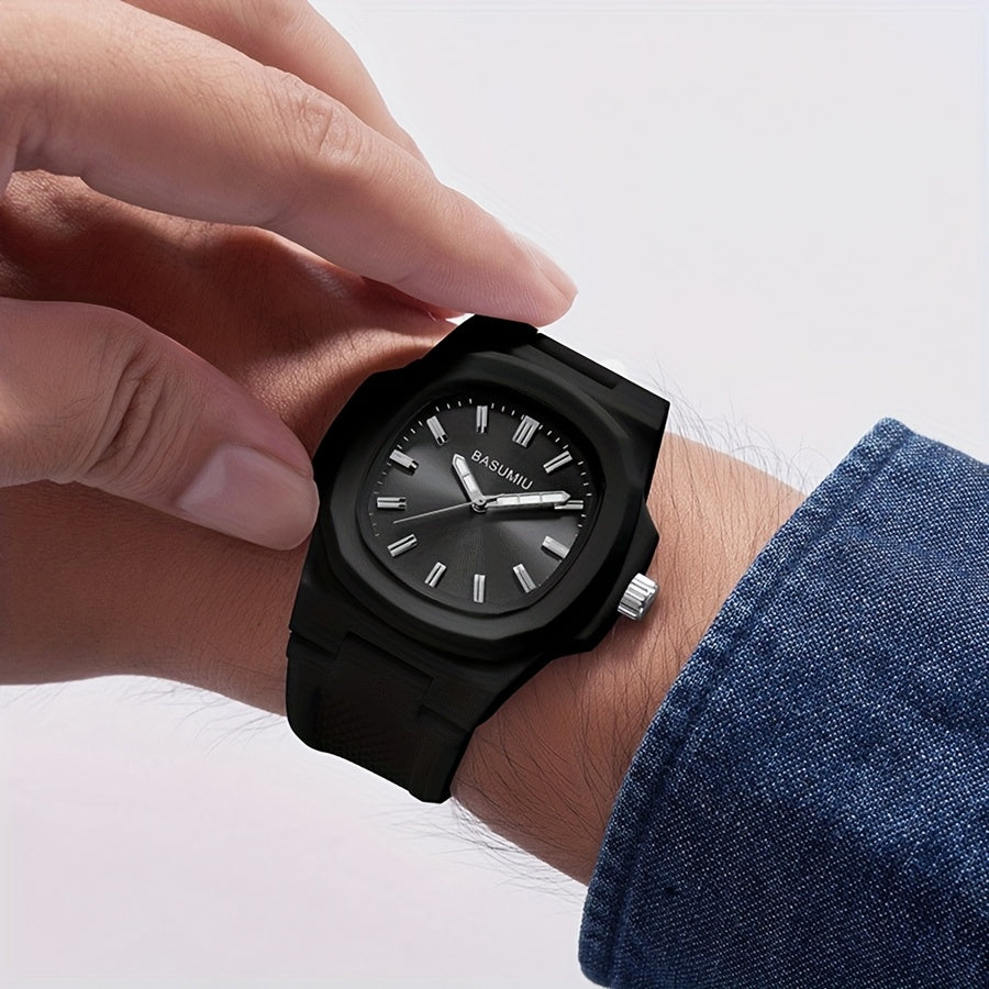 Men's Casual Silicone Band Quartz Watch Zinc Alloy Case Oval Dial Analog Pointer Display - Lightweight Everyday Fashion Watch Gift for Men Boyfriend Dad