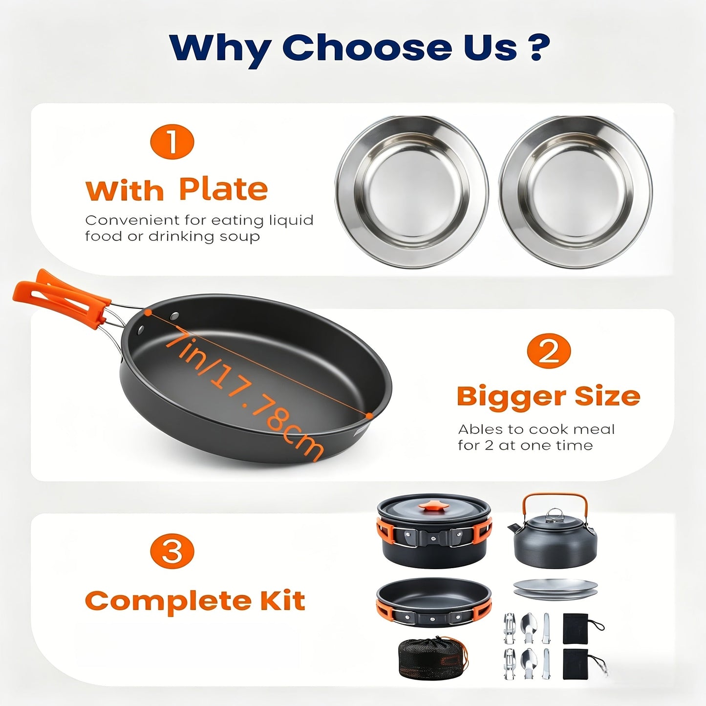 Camping Cookware Mess Kit 8/9/14/15 Piece, Portable Non-Stick Aluminum Alloy Camp Cook Set with Kettle Pot Frying Pan Plates Utensils, Lightweight Backpacking Outdoor Cooking Gear for Hiking & Travel