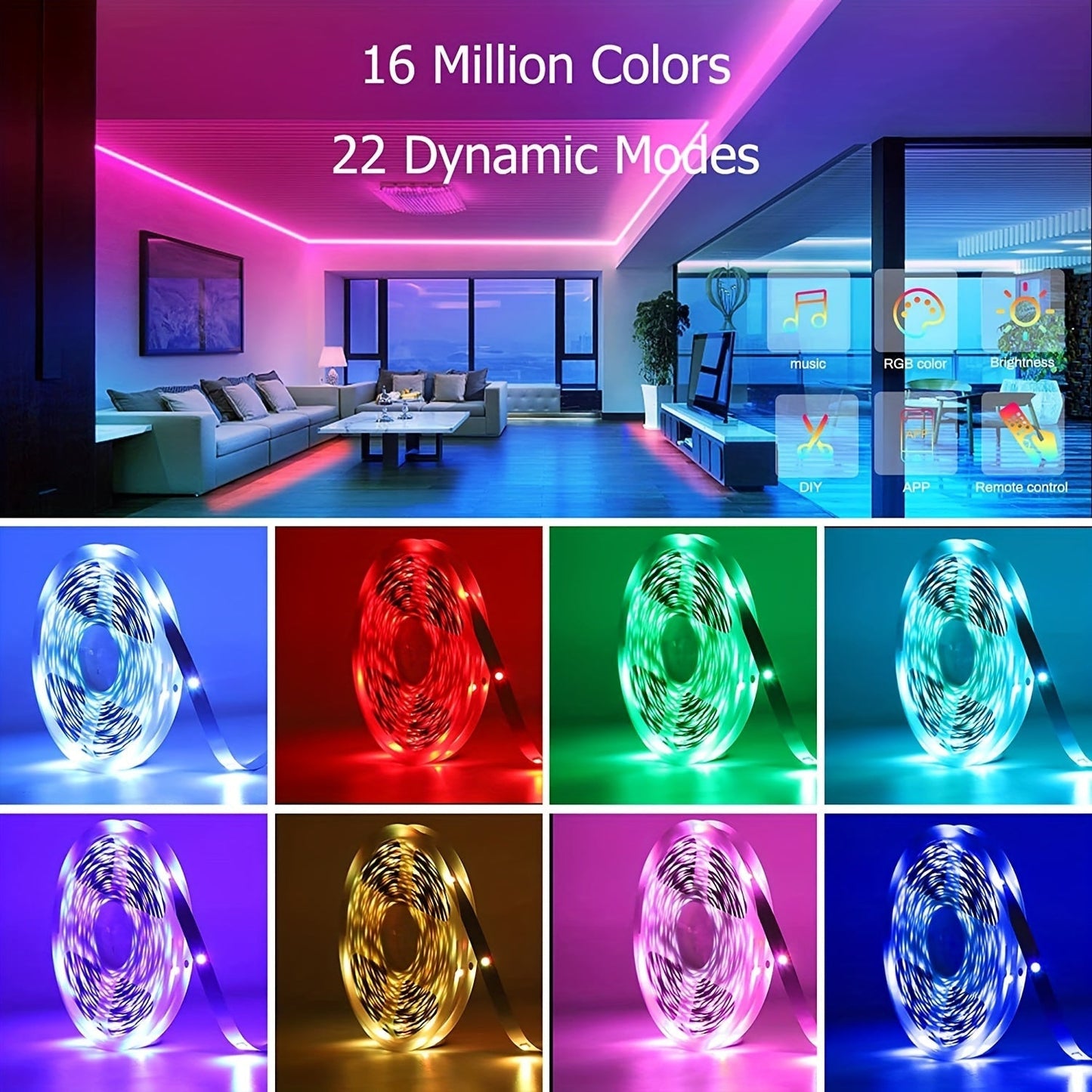 RGB LED Strip Lights App Remote Control Music Sync Dimmable Color Changing Timing – Smart LED Lights for Bedroom Living Room Game Room Decor 16.4FT to 200FT