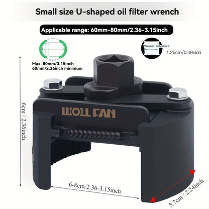 Adjustable Oil Filter Wrench Universal 2-Jaw Reversible Stainless Steel with Hex Socket & Adjustment Knob – German U-Shaped Multi-Function Tool for Engine Oil Change & Filter Removal