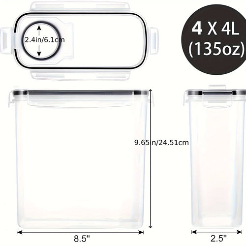 Airtight Food Storage Containers 4-Pack (4L/135oz) Extra Large BPA-Free Cereal Containers for Pantry Organization - Bulk Storage for Grain, Rice & Nuts, Kitchen Organizer Set, Great Christmas Gift
