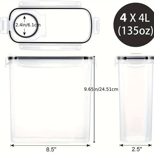 Airtight Food Storage Containers 4-Pack (4L/135oz) Extra Large BPA-Free Cereal Containers for Pantry Organization - Bulk Storage for Grain, Rice & Nuts, Kitchen Organizer Set, Great Christmas Gift