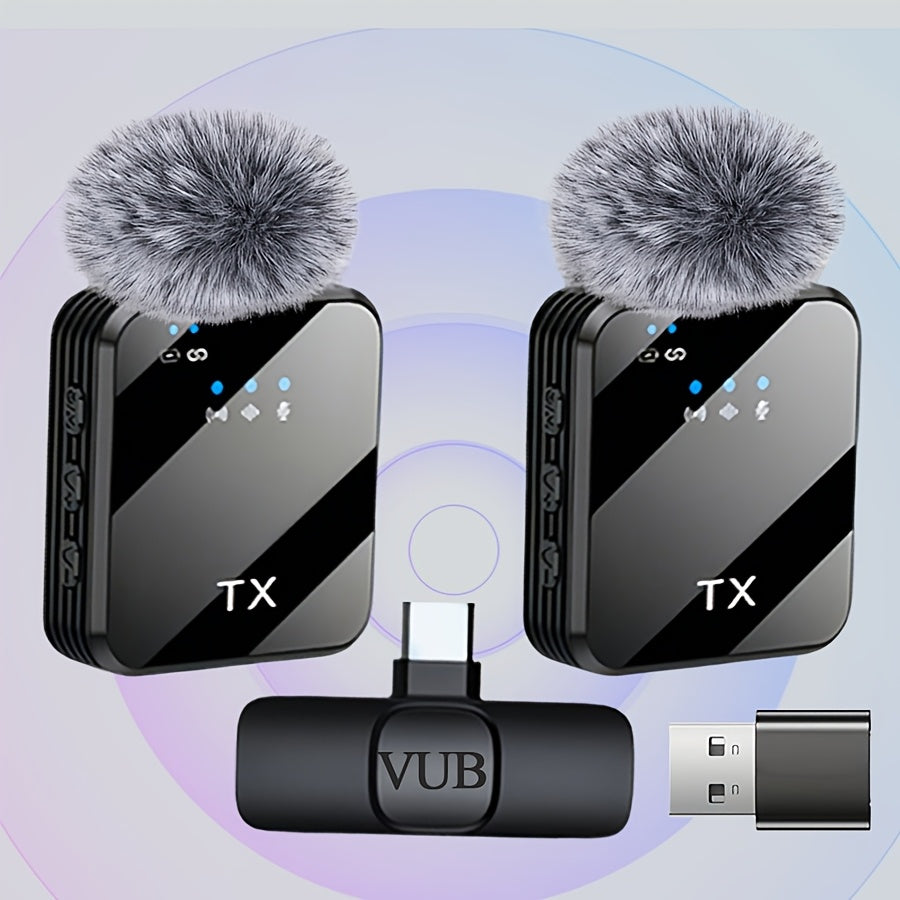 2-in-1 Wireless Lavalier Microphone USB-C with Intelligent Noise Cancellation, Omnidirectional Condenser Mic & Pom-Pom Windshield – Plug & Play Clip-On Lapel Mic for Live Streaming, Interviews, Vlogging & Content Creation on iPhone & Android
