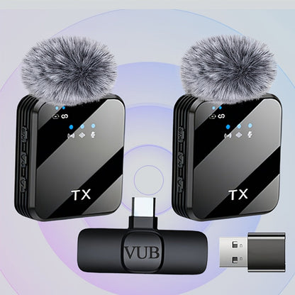 2-in-1 Wireless Lavalier Microphone USB-C with Intelligent Noise Cancellation, Omnidirectional Condenser Mic & Pom-Pom Windshield – Plug & Play Clip-On Lapel Mic for Live Streaming, Interviews, Vlogging & Content Creation on iPhone & Android