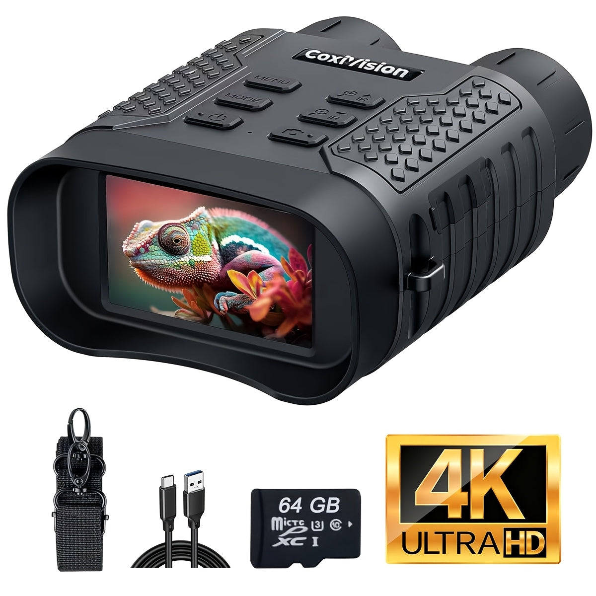 4K Night Vision Goggles for Adults 48MP Camera 3.1 Inch Screen 4400mAh Rechargeable Battery 7-Level IR Adjustment 100% Darkness View 4K Video 64GB Card for Hunting Security Camping 25mm 50mm