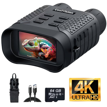 4K Night Vision Goggles for Adults 48MP Camera 3.1 Inch Screen 4400mAh Rechargeable Battery 7-Level IR Adjustment 100% Darkness View 4K Video 64GB Card for Hunting Security Camping 25mm 50mm