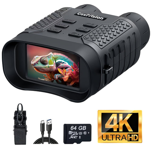 4K Night Vision Goggles for Adults 48MP Camera 3.1 Inch Screen 4400mAh Rechargeable Battery 7-Level IR Adjustment 100% Darkness View 4K Video 64GB Card for Hunting Security Camping 25mm 50mm