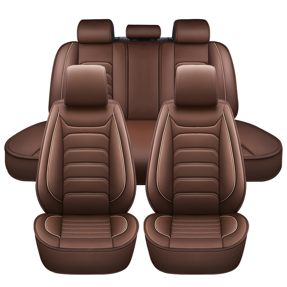 Faux Leather Car Seat Covers 5-Seat Full Set – Waterproof 360° All-Weather Protection, Soft Foam Padding, Non-Slip Grip, Universal Fit for Cars Trucks Sedans SUVs, 6 Colors Available