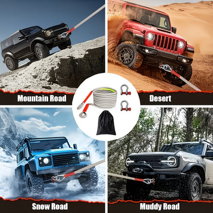Heavy Duty Tow Rope & Hook Combo Set – 196.85" Nylon Recovery Rope 5/18/20 Ton with 2 Steel U-Hooks & Storage Bag, Off-Road Vehicle Recovery for Truck SUV UTV ATV Jeep, 3 Size Options