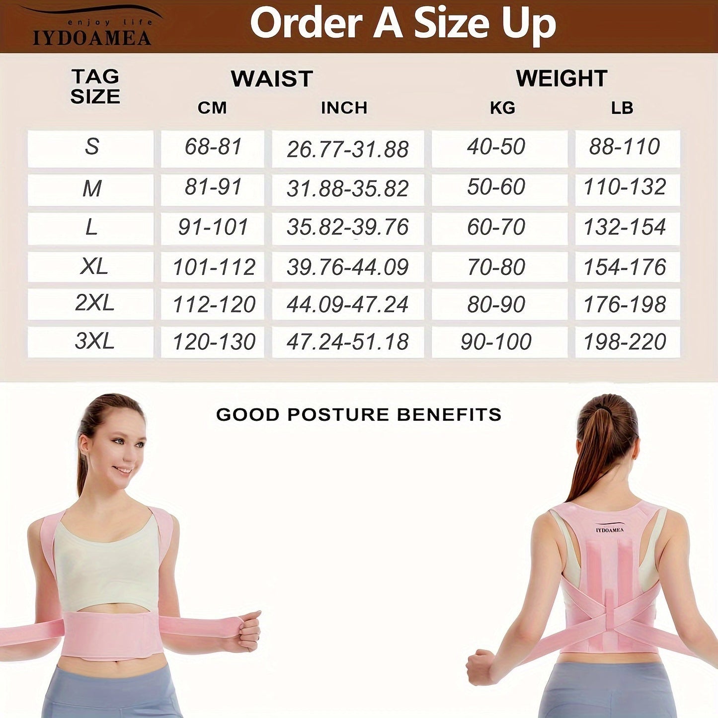 Posture Corrector Back Brace for Women & Men – Adjustable Breathable Shoulder Lumbar Support Straightener Belt for Upper & Lower Back Pain Relief, Waist 25–29 Inch