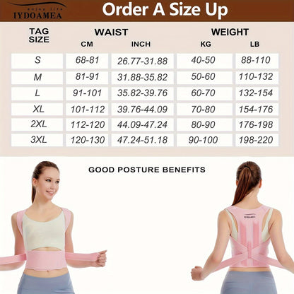 Posture Corrector Back Brace for Women & Men – Adjustable Breathable Shoulder Lumbar Support Straightener Belt for Upper & Lower Back Pain Relief, Waist 25–29 Inch