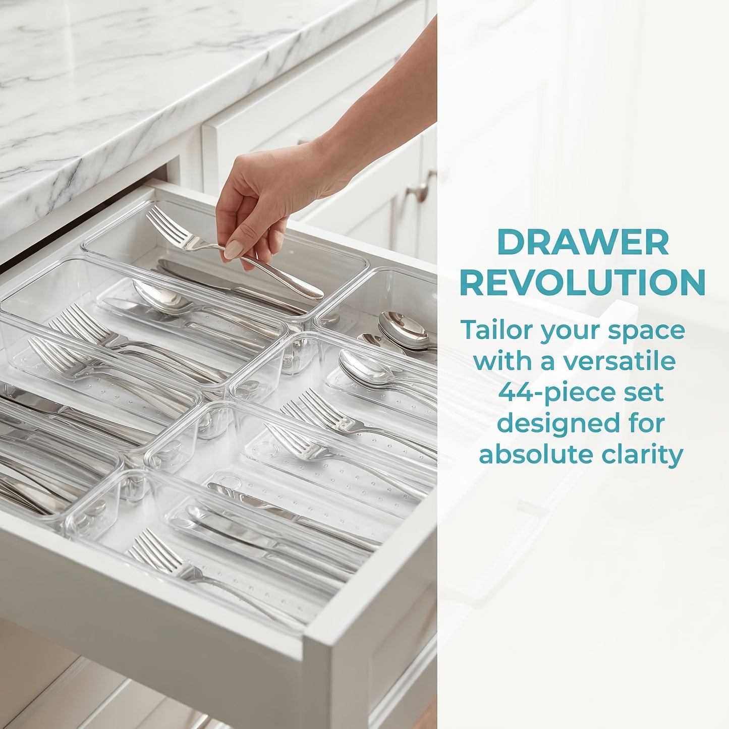 Clear Plastic Drawer Organizer Set 44 or 60 Pcs 4 Sizes Non-Slip Vanity Organizer Trays for Makeup Jewelry Bathroom Bedroom Kitchen Office