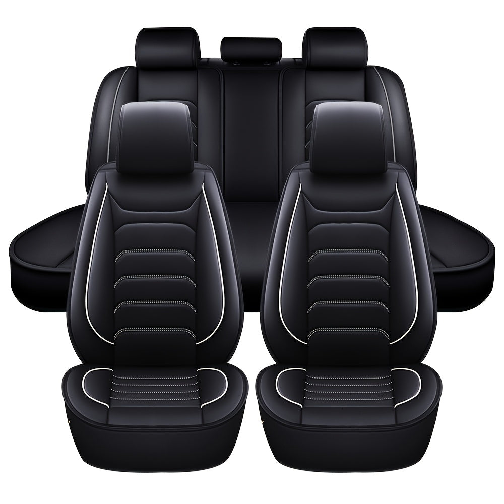 Faux Leather Car Seat Covers 5-Seat Full Set – Waterproof 360° All-Weather Protection, Soft Foam Padding, Non-Slip Grip, Universal Fit for Cars Trucks Sedans SUVs, 6 Colors Available