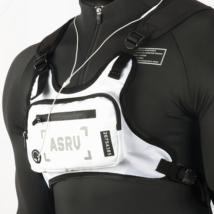 Reflective Chest Bag Running Vest Pack Lightweight Adjustable Crossbody Sling Bag for Men Women – Waterproof Sport Chest Pack for Cycling Hiking Skiing with Headphone Hole, Black & White