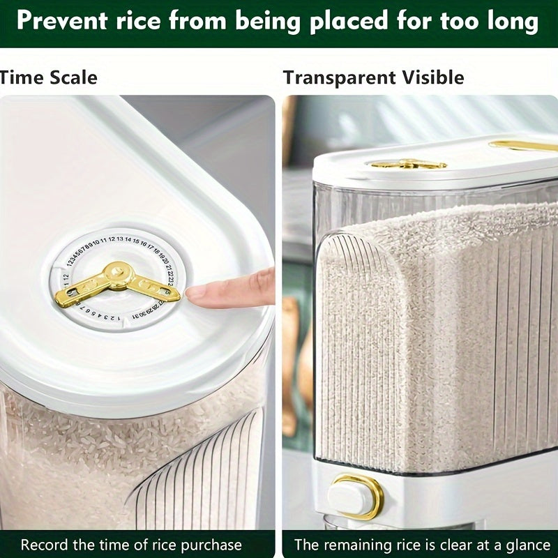 Large Rice Storage Container 11LB & 22LB with Measuring Cup and Time Markings, Airtight Grain Dispenser for Kitchen Pantry Organization, BPA-Free Food Storage Container for Rice Flour Dry Goods