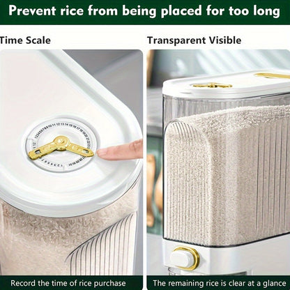 Large Rice Storage Container 11LB & 22LB with Measuring Cup and Time Markings, Airtight Grain Dispenser for Kitchen Pantry Organization, BPA-Free Food Storage Container for Rice Flour Dry Goods