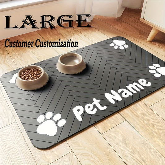 Pet Feeding Mat Anti-Slip Paw Print – Waterproof Quick-Dry Dog & Cat Bowl Pad with Bone-Shaped Intervals, Stain-Resistant, Easy-Clean Pet Placemat in Brown & White