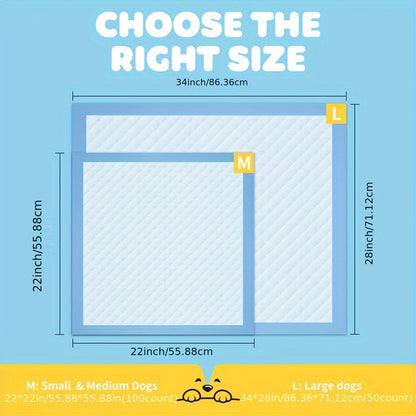 XL Dog Pee Pads 34x28 Inch 100 Count Disposable - Super Absorbent Leak-Proof Odor Control Training Pads for Puppies Large Dogs and Elderly Dogs, Extra Large Potty Pads for Indoor Use, Blue