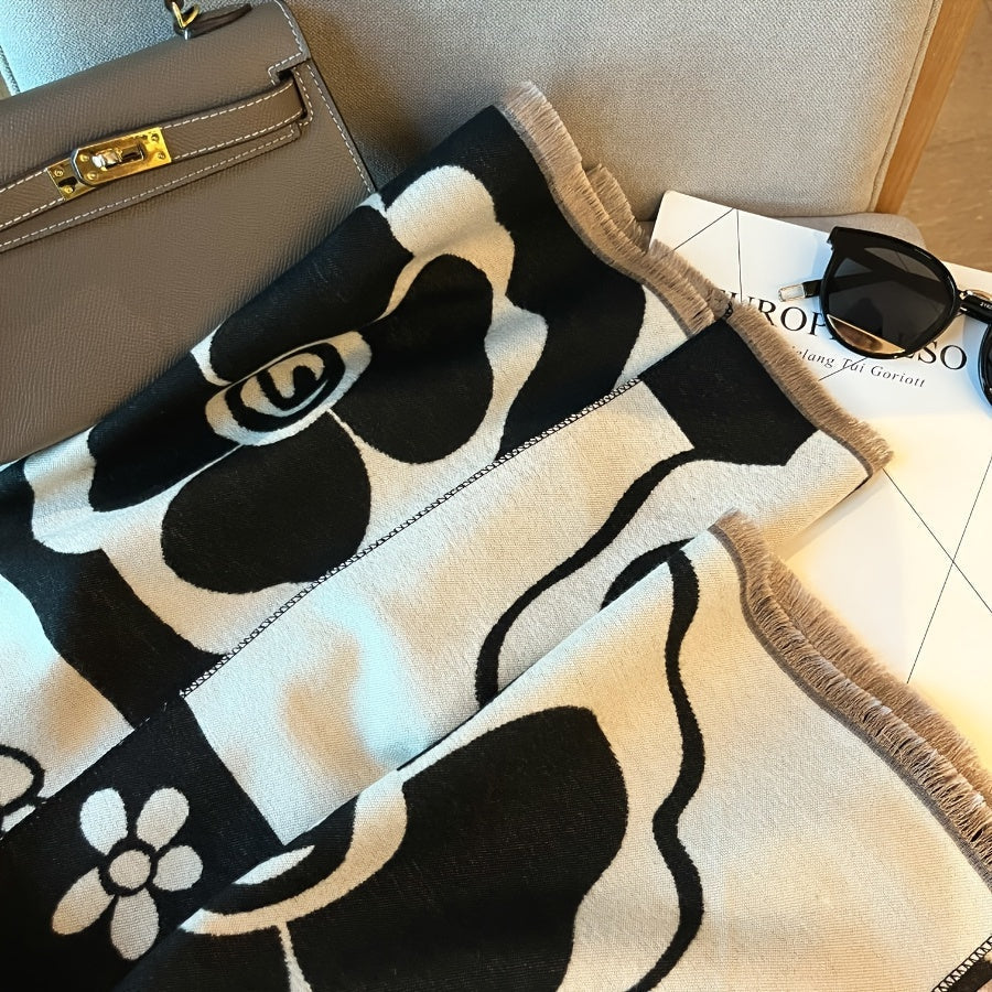 Women's Elegant Floral Print Shawl Scarf – Soft Warm Fleece-Like Texture, Lightweight Breathable Winter Wrap, Versatile Blanket Scarf for Casual & Formal Outfits