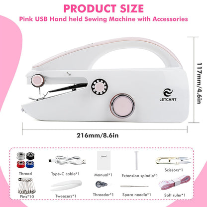 Handheld Sewing Machine Mini Portable - Easy Fast Stitch for Clothes, Fabric & DIY Repairs, Compact Electric Sewing Machine for Beginners, Home & Travel Use, Lightweight Cordless Design