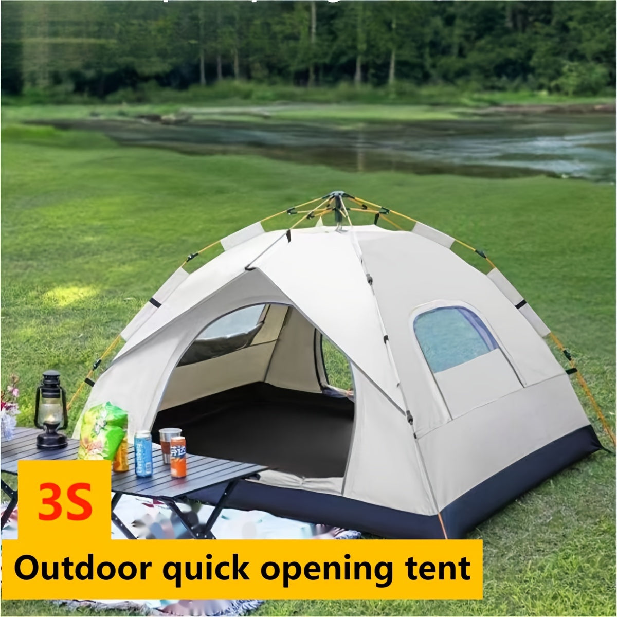 Automatic Pop-Up Camping Tent Portable Outdoor Shelter with 2 Doors & Windows – Instant Setup Lightweight Backpacking Tent for Beach, Hiking, RV, Travel, Sunshade Canopy Cloud Gray