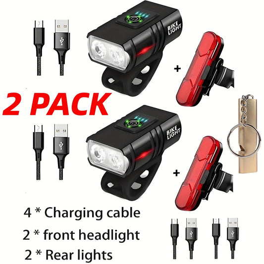 USB Rechargeable LED Bike Light Set with Whistle – 1500 Lumen 6+4 Modes Front & Rear Bicycle Lights, Power Display, Portable Safe Night Cycling Headlight & Taillight