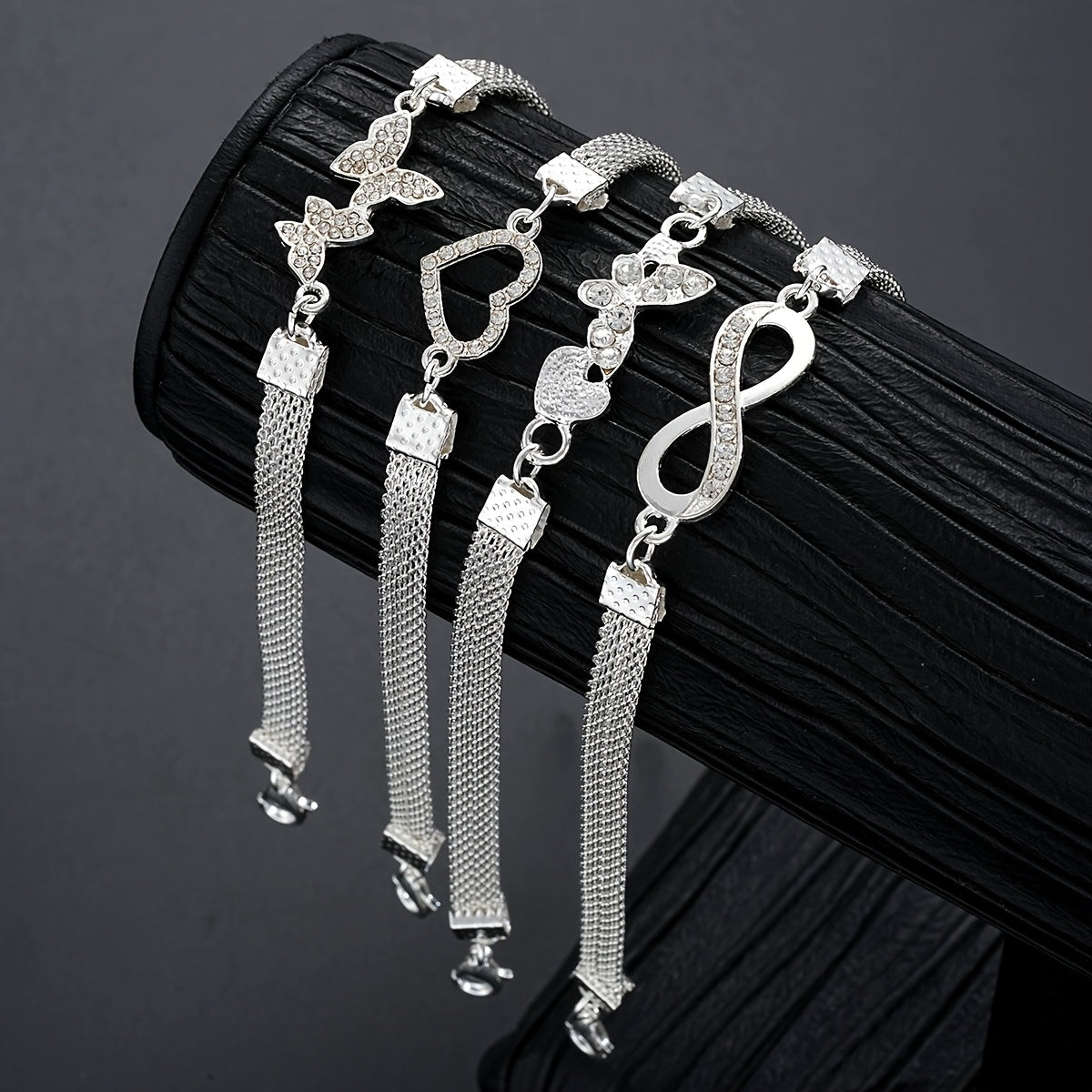 925 Silver Butterfly Infinity Anklet Set 4pcs – Stackable Foot Chain Bracelet for Women, Elegant Summer Jewelry, Mother's Day & Birthday Gift