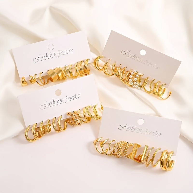48 Pairs Gold Earrings Set for Women – Geometric Twisted, Love Heart & Pearl Stud Earrings Variety Pack, Elegant Fashion Jewelry for Daily Wear, Vacation, Parties & Gifts