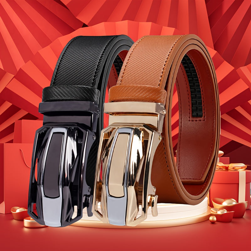 2-Pack Men's Ratchet Leather Belt Set – Sliding Adjustable Buckle, 1-3/8" Width, Sizes 26"-54", 3 Color Combos, Dress & Fashion Belt, Perfect Christmas & Father's Day Gift