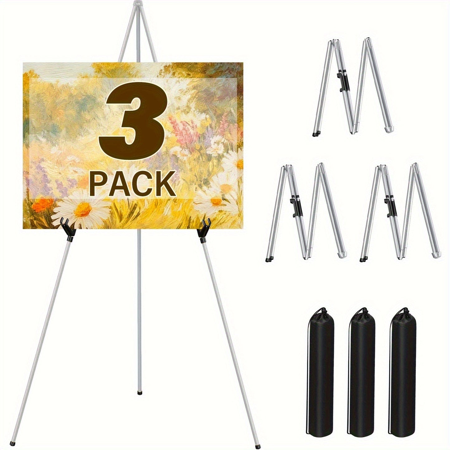63 Inch Portable Tripod Easel Stand Foldable with Carrying Bag – Adjustable Metal Floor Easel for Wedding Signs Posters Art Painting Trade Shows and Events – Holds Up to 10 lbs