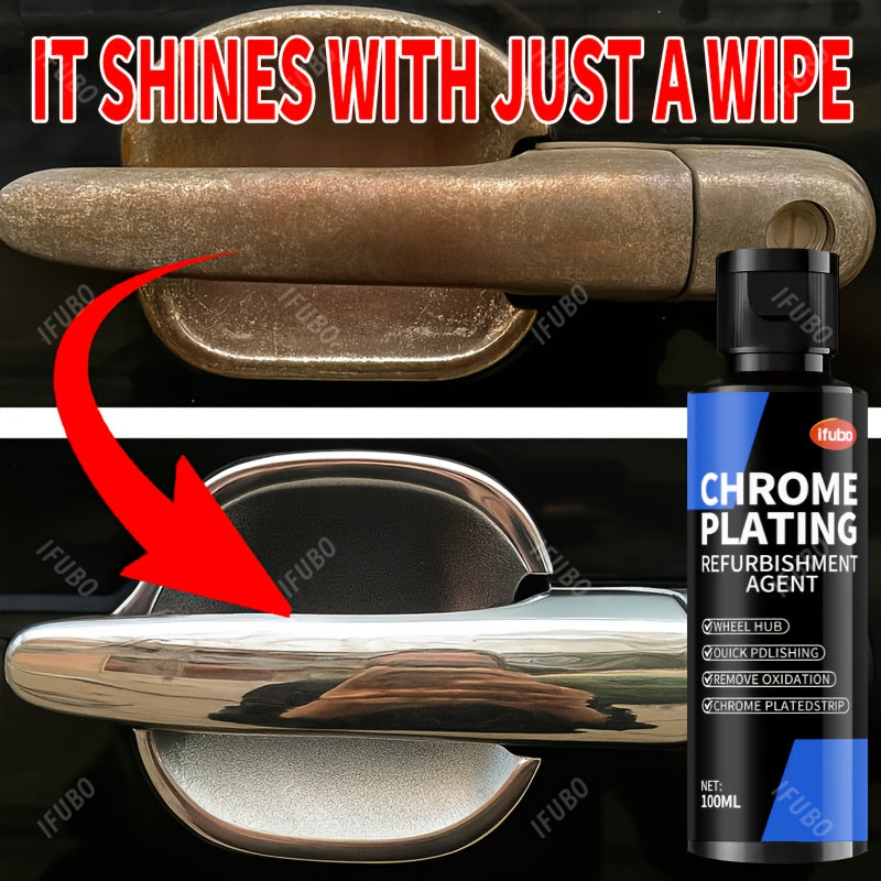 Chrome Polish Refurbishment Agent 3.38oz – Removes Oxidation & Restores Shine on Car Door Handles Window Trim Bumpers Wheels & Badges – Universal Chrome Cleaner & Repair Polish