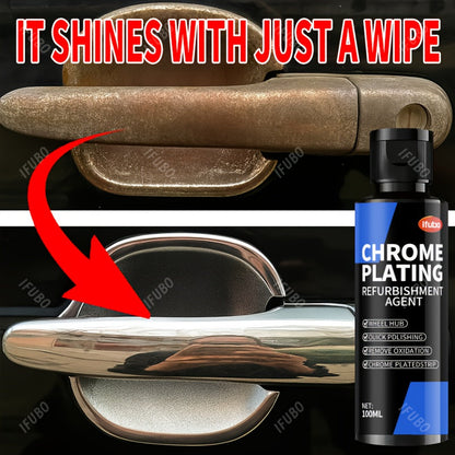 Chrome Polish Refurbishment Agent 3.38oz – Removes Oxidation & Restores Shine on Car Door Handles Window Trim Bumpers Wheels & Badges – Universal Chrome Cleaner & Repair Polish