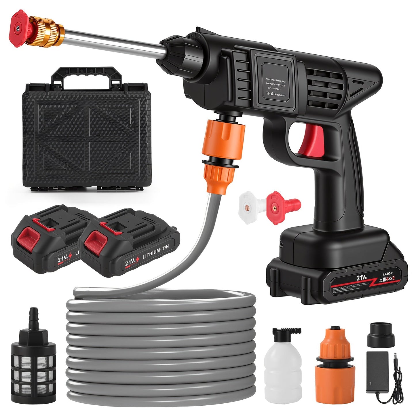 Cordless Pressure Washer 300W, Handheld Electric Car Wash Gun with 6-in-1 Nozzle, 1.3GPM High Pressure Washer with 15000mAh Battery, 60-Min Runtime for Car Wash, Home, Floor & Garden Cleaning